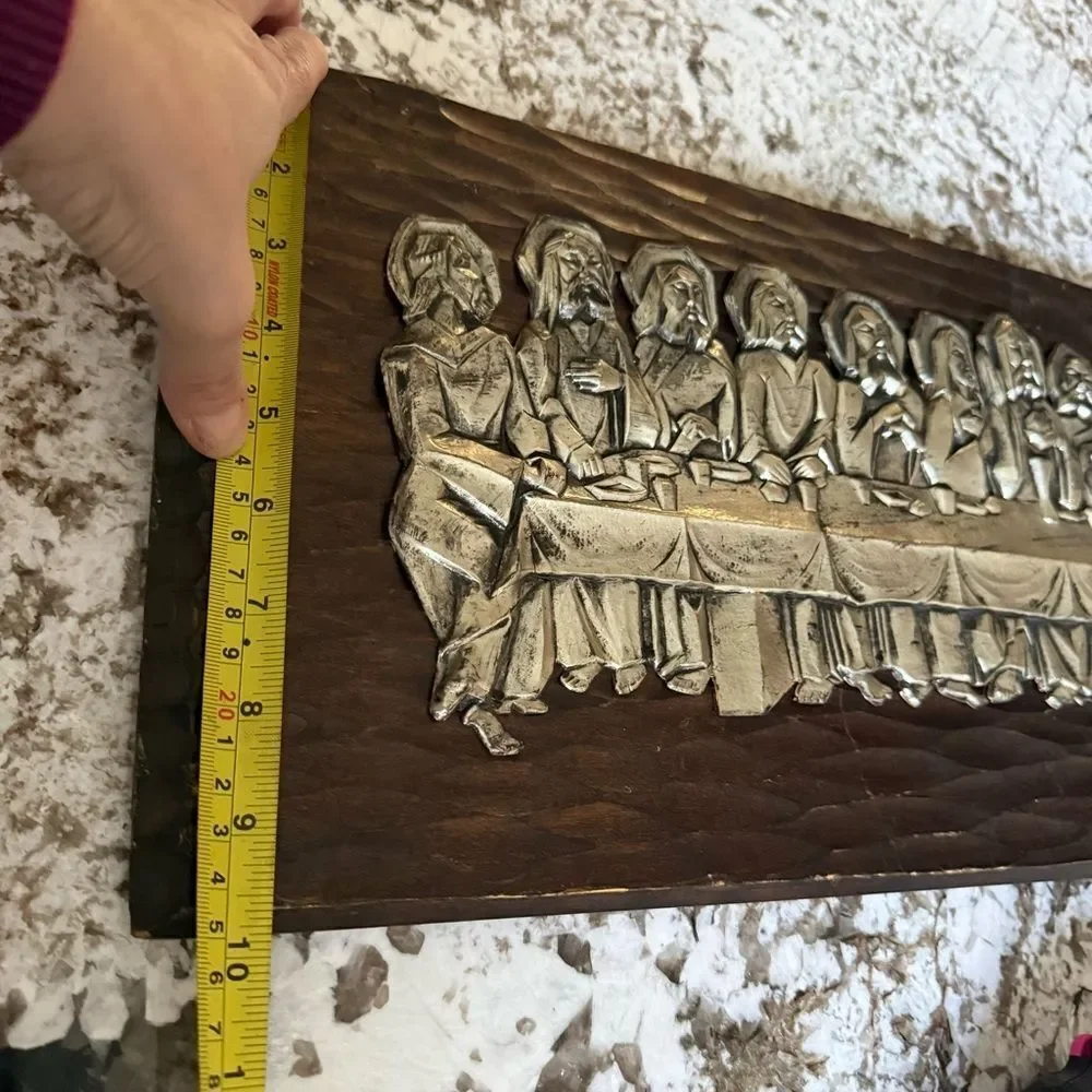 Vintage Last Supper Wood Carved Wall Art Panel Christian Chi Rho Decor